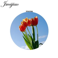 jweijiao colorful carnation flower art picture makeup mirror mini round folding compact pu leather flat pocket mirror magnifying