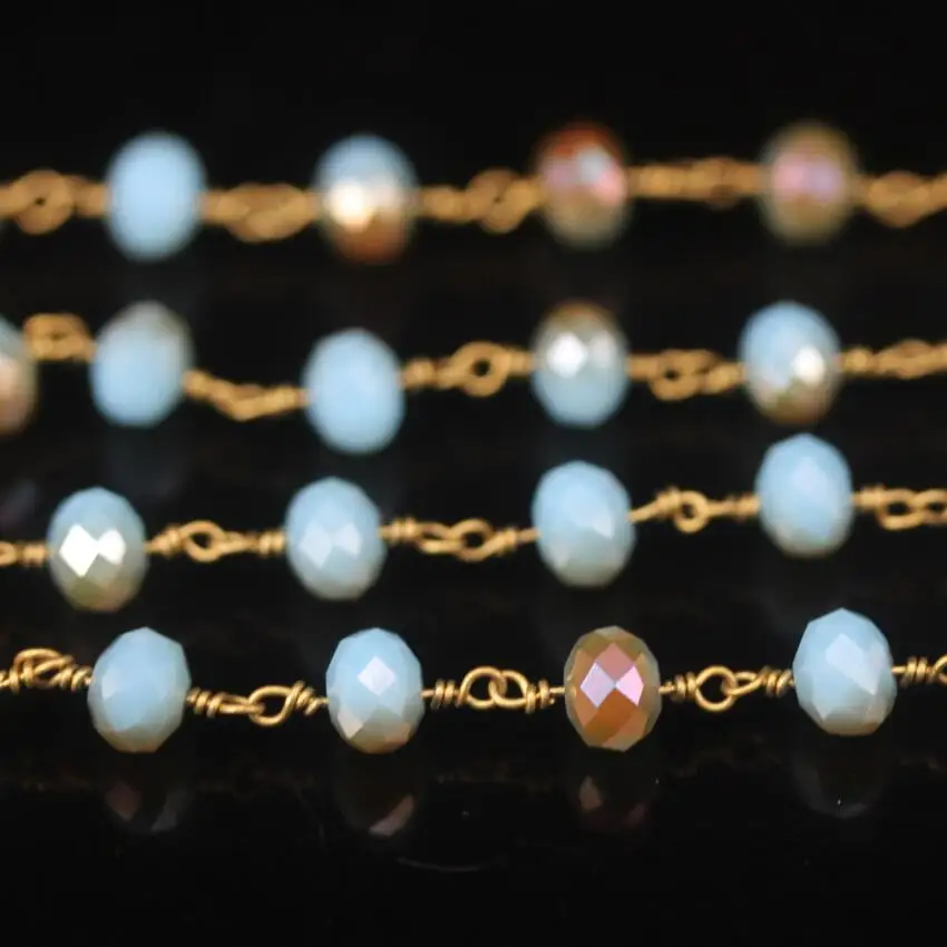 5 метров 6x8 мм Половина шампанского синего стекла граненый Rondelle бисер четки