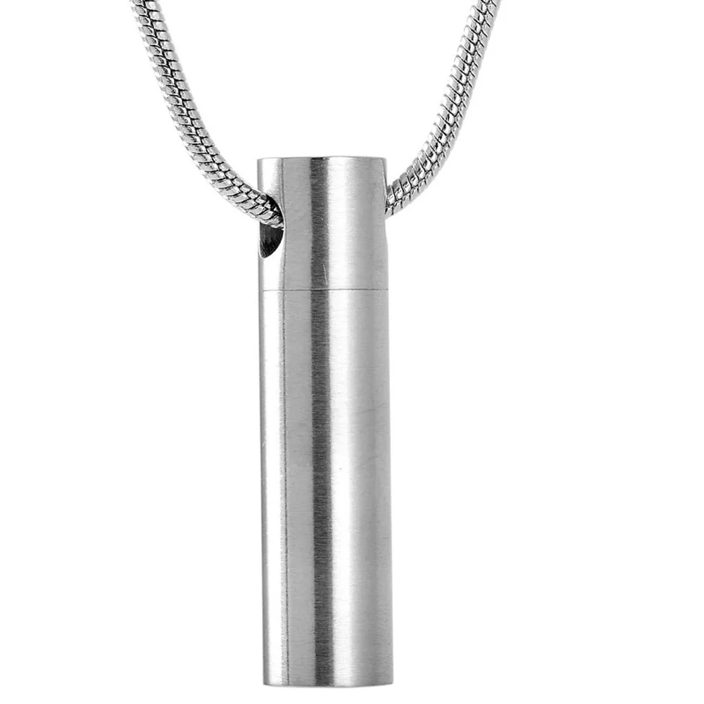 IJD8553 Stainless Steel Cylinder Urn Pendant Cremation Memorial Necklace Ashes Holder Urns Funeral Human/Pet Keepsake Jewelry
