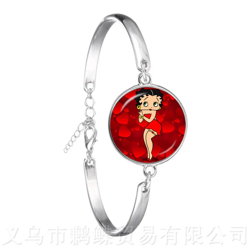 Модный браслет Betty Boop 18 мм стеклянный купольный для женщин и девочек ювелирных