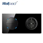 Wallpad L6, черное закаленное стекло, 4 комплекта, 1-сторонний 2-сторонний переключатель с настенной розеткой европейского стандарта, 16 А, круглый дизайн