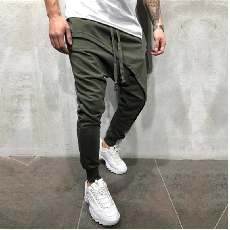 2019 мужские узкие брюки Asymetric слоистые Jogger хип хоп Уличная повседневные штаны для