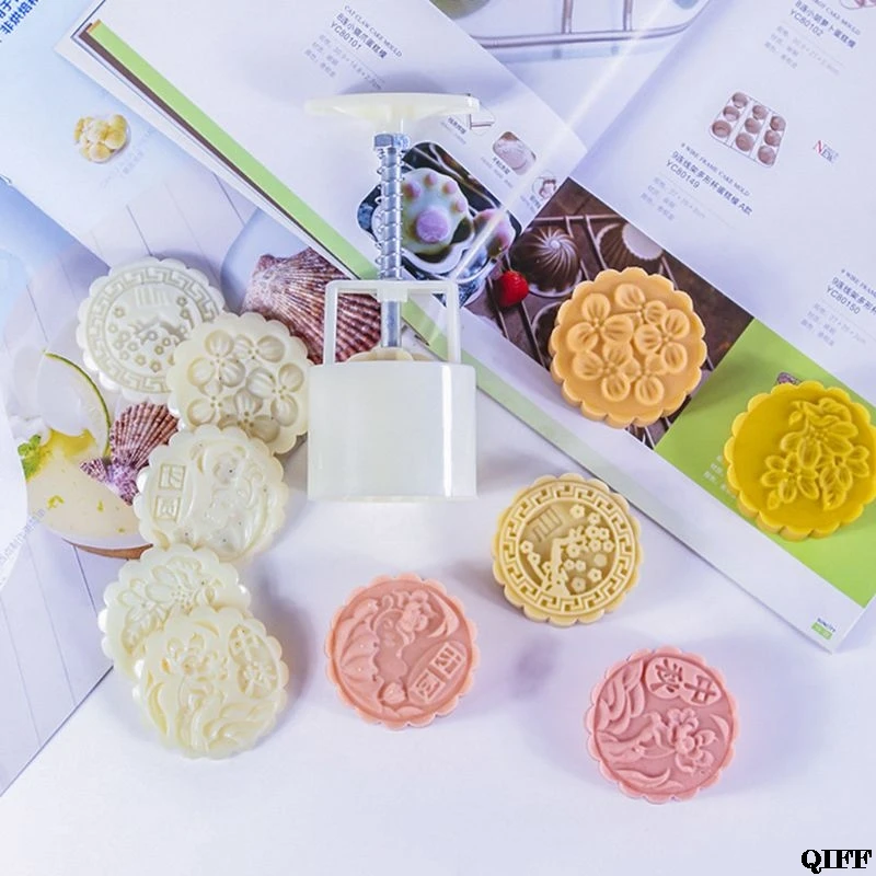 Прямая поставка и 75 г Mooncake Moon Cake плунжерная форма для выпечки формочка для печенья с 5 цветочными штампами May28