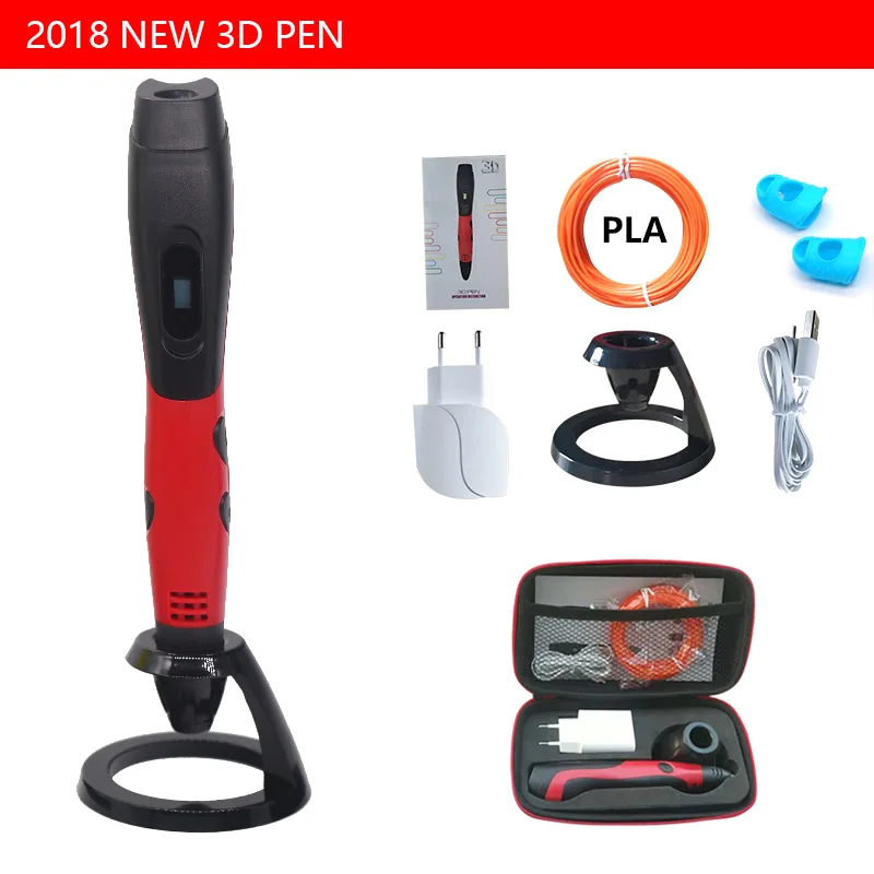 Sell well/3D ручка с PLA нити Дети diy Рисунок пером, 5V 2A usb адаптер переменного тока, oled дисплей креативные образования, можете использовать power bank - Цвет: Only Red pen
