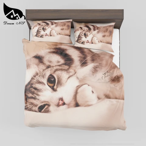Комплект постельного белья Dream NS из полиэстера и хлопка, сверхмягкий, с изображением кошек, пододеяльник, наволочка, SMY08