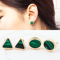 green stripe figure oval triangle stone little golden geometric stud earrings for women