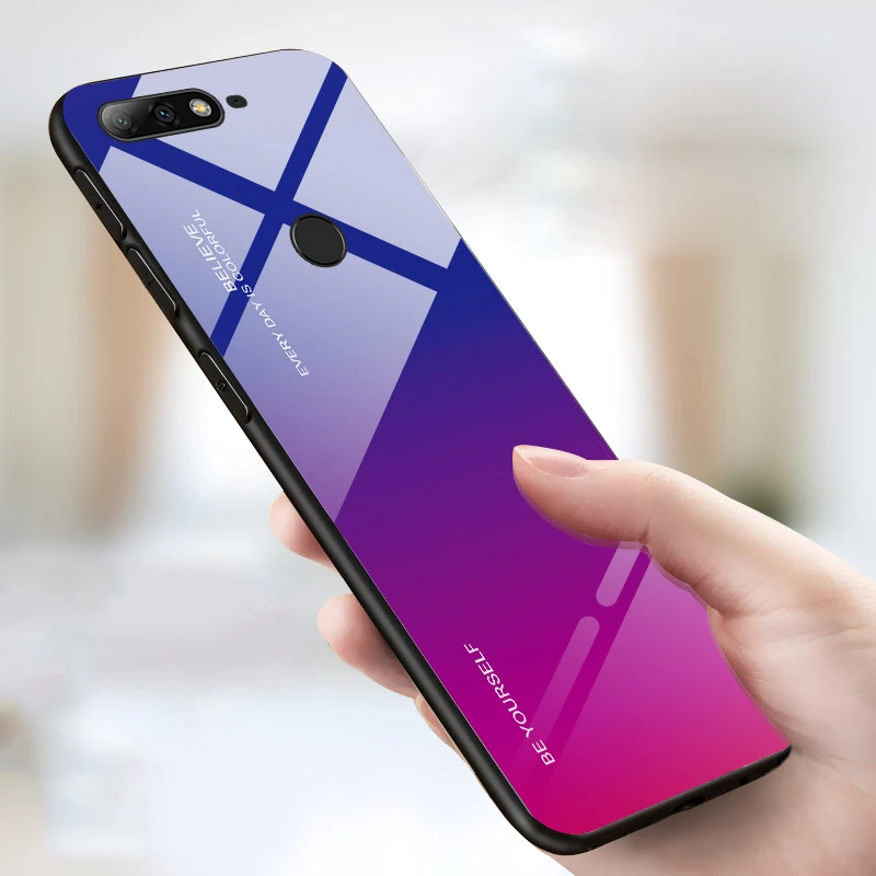Стеклянный чехол для Huawei Honor 7A 7C Pro градиентный из закаленного стекла Honor7A русский