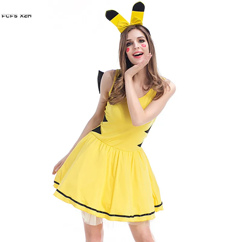 Women Bikachu Anime Cosplays Female Halloween Animal Costumes Carnival Purim Masquerade Nightclub Role play Party dress |