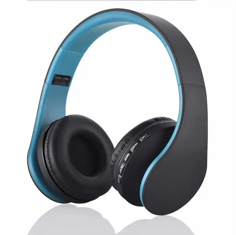 Blue Беспроводные наушники Bluetooth наушники гарнитура наушники с микрофоном Поддержка TF карты FM для компьютера мобильный телефон музыка - Цвет: Blue