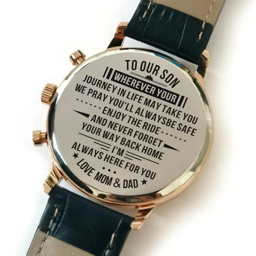

K4500-11 Dad and Mom To My Son Stainless Steel Engraved Watches Calendar 24-hours Seconds Analog Men Watches Fashion Luxury Gift