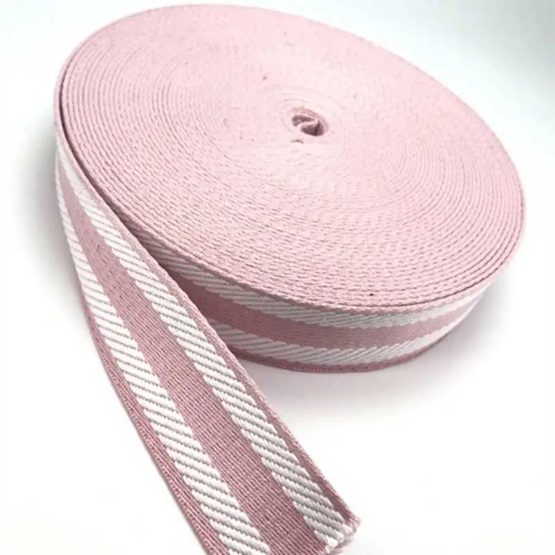 

high quality cotton webbing strap for bag belt new design 38mm 1.5 inch wide 1.5mm thickness pink/white color 50 yards /lot