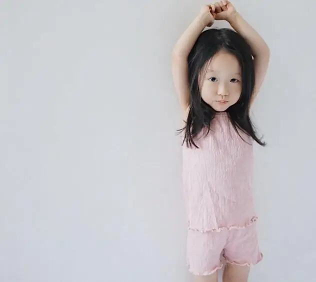 New 2-7Years Girls Clothes Sets Summer Style Solid Vest +Shorts 2pcs For Girl Pink White Cotton Free Shipping High Quality | Детская