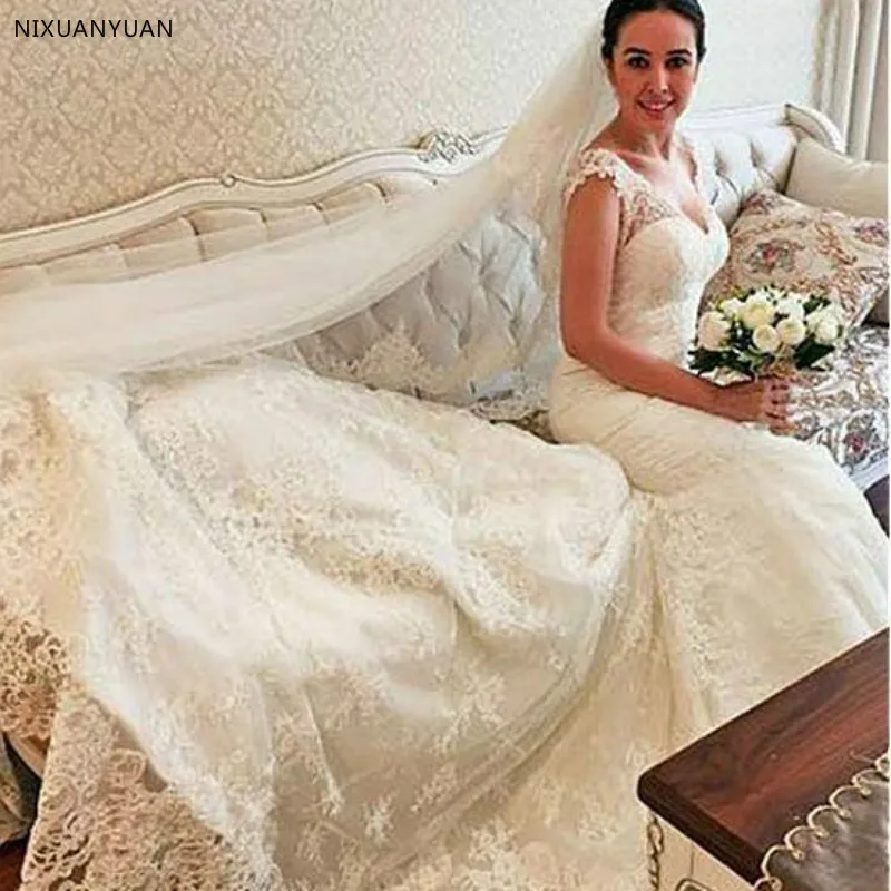 Vestido De Noiva 2021 с низким вырезом на спине Свадебные платья русалки v образным Кепки