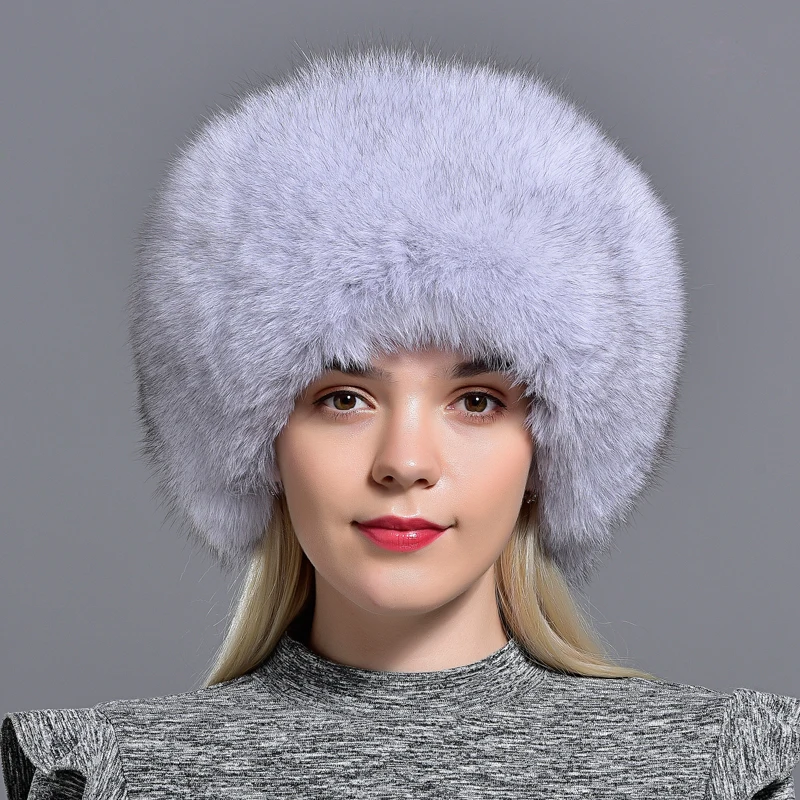 Raglaido Real Fox Fur Bomber Hat for Women with Leather Thick Warm Sheepskin 56-60cm Lady Winter Caps LQ11190