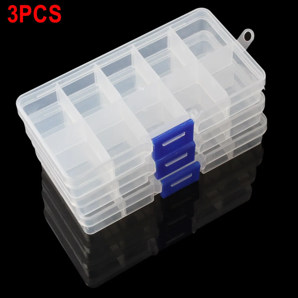 

3 Set X 10 Compartment Small Organiser Storage Plastic Box Craft Nail Fuse Beads