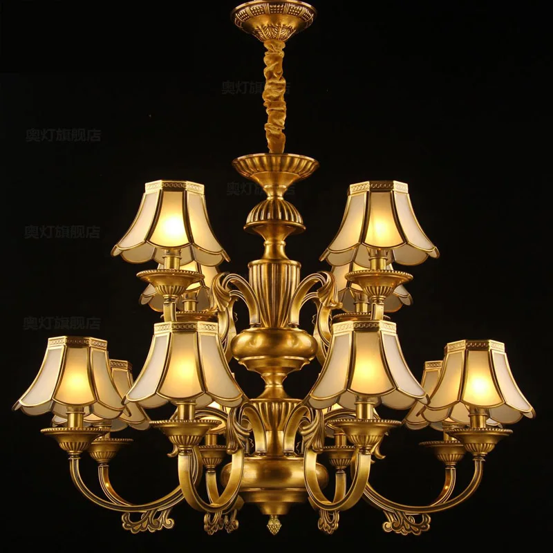 Роскошная медная люстра Европейский медный стеклянный подвесной светильник