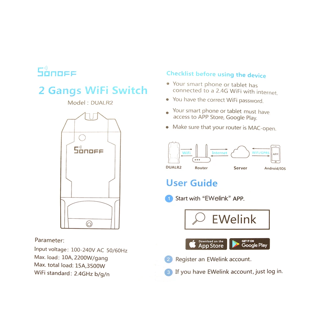 Sonoff Dual R2 2 канальный Wi Fi умный переключатель домашний дистанционный беспроводной
