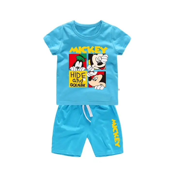 2-7 Yrs 2019 new summer baby girls fashion cartoon Mickey short sleeve t-shirt+short pants 2 pcs sport suit children clothes set | Детская