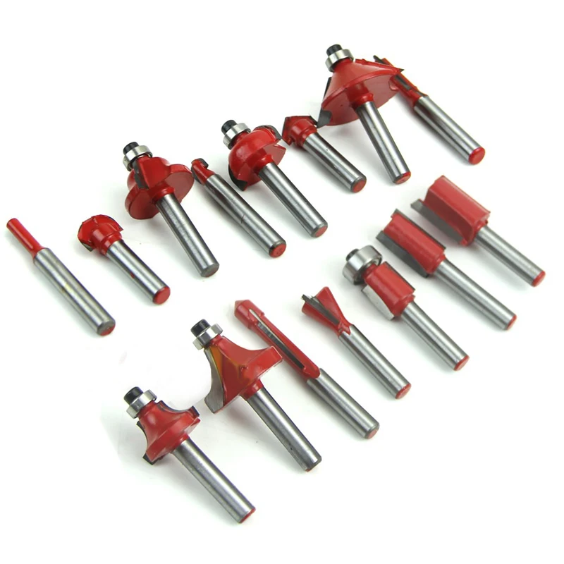 

15pcs 1/4" 1/2" 8mm Shank Milling Cutter Router Bit Set Tungsten Carbide Tool Engraving Machine Milling Cutter Trimming Knife