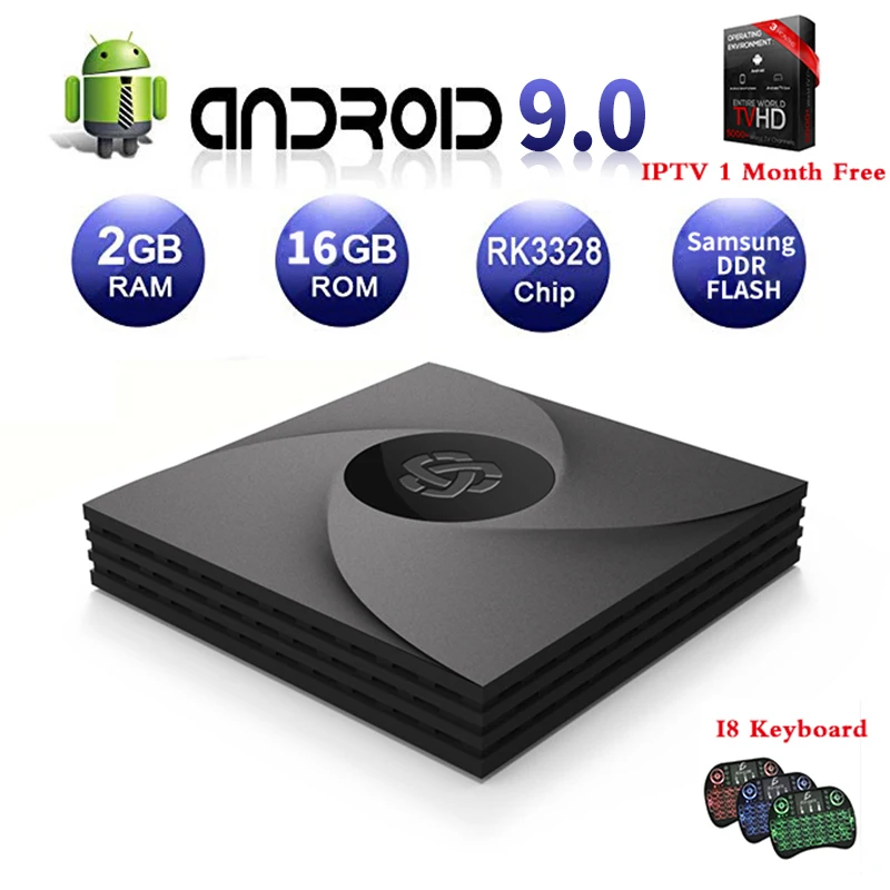 ТВ приставка HLQ RK3328 OS9.0 на Android 2 ГБ 16 с 1 летним бесплатным IP телевизором и