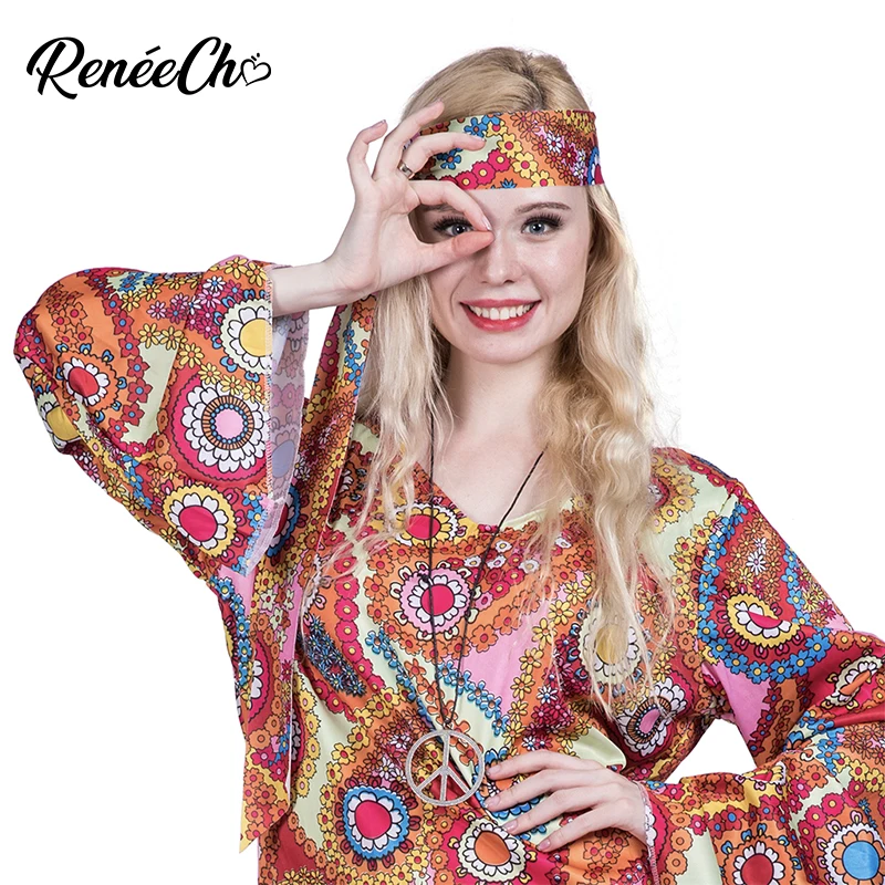Женский костюм для Хэллоуина Feelin Groovy дискотеки взрослых Костюм хиппи вечеринки