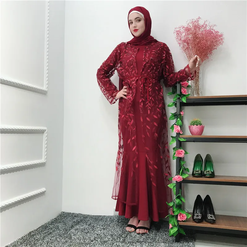 Роскошные мусульманские платья с вышивкой абайя кардиган кимоно ажурное длинное
