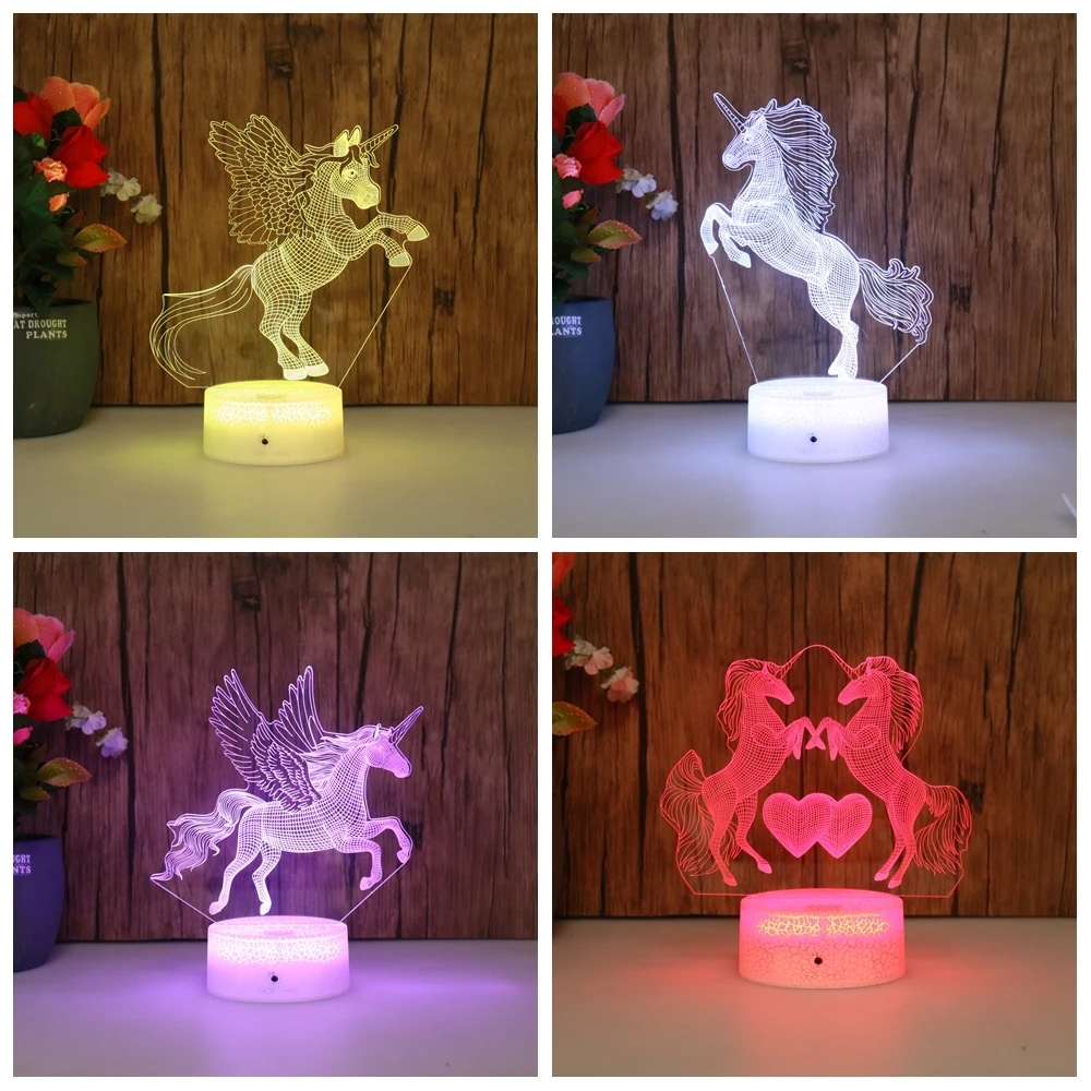 Новый 3D трещина база Единорог 7 видов цветов ночник светодиодный сенсорный USB для