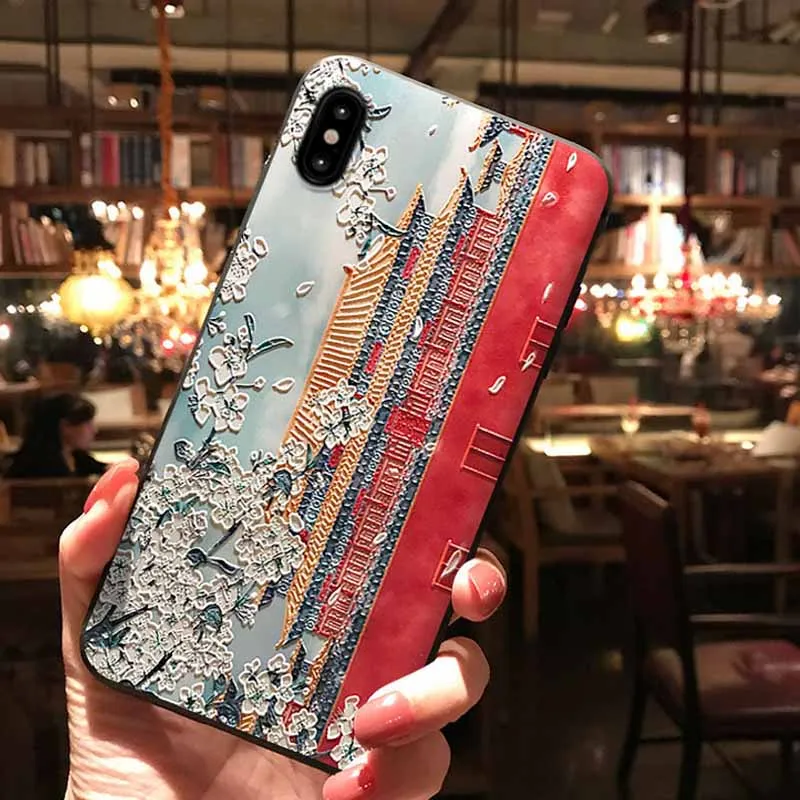 JIBAN Винтаж китайский стиль Запретный город тиснением телефон чехлы для iphone X XS XR