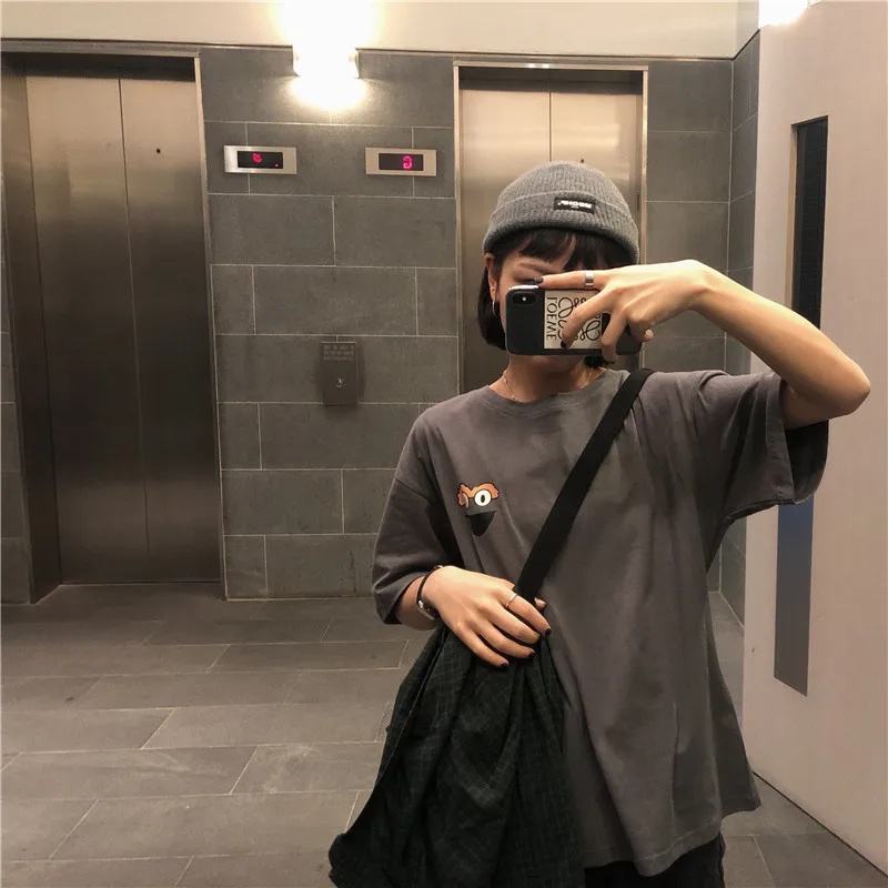 Харадзюку, Повседневная футболка, женская одежда, лето, корейский Ulzzang Kawaii, с принтом, короткий рукав, футболки для женщин и девочек, футболки, топы
