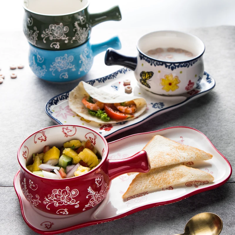

Creative Japanese-style Ceramic Bowl and Plate Tableware set Breakfast Bread Dessert Plate Home One Person Oatmeal Bowlware