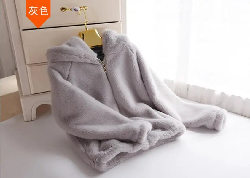Winter New Faux Mink Long Sleeve Women Fur Coat Hooded Zipper Classic Generous Golden Ratio Warm Practical Jacket | Женская одежда