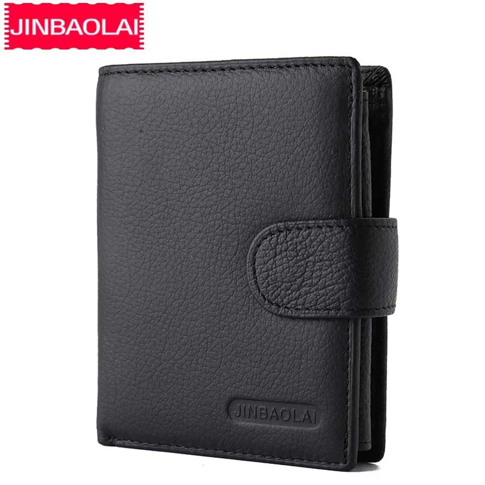 Мужские кошельки JINBAOLAI из натуральной кожи с застежкой и карманом для монет