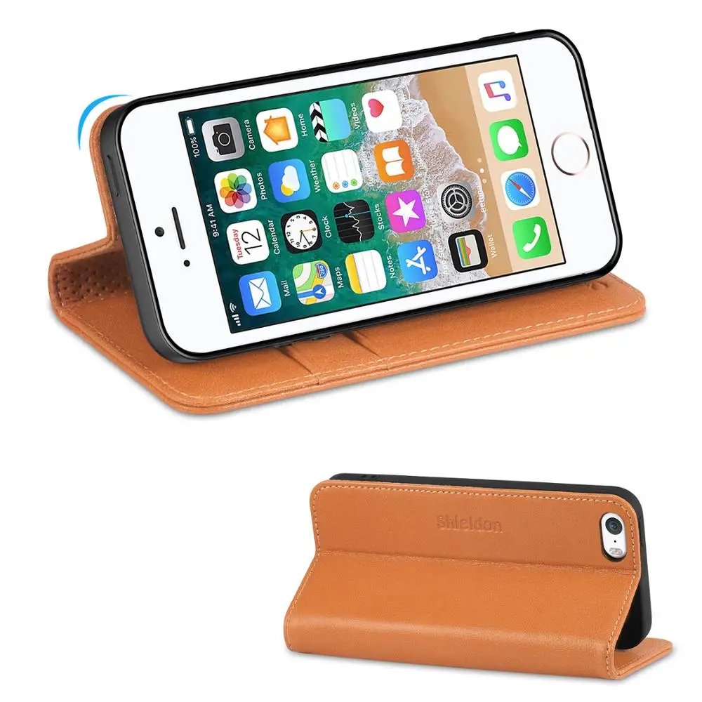 Чехол бумажник SHIELDON для iPhone 5/5s/se【натуральная кожа ID Holder【Card Слоты kickstand【card