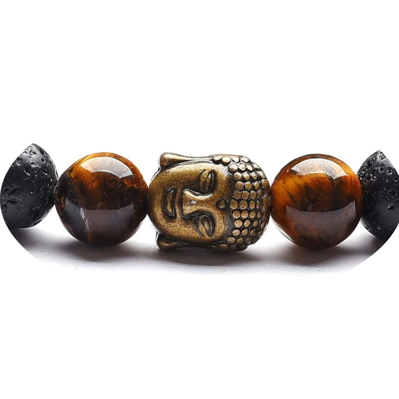 Винтажные браслеты Будды для мужчин 8 мм натуральный Лава камень браслет