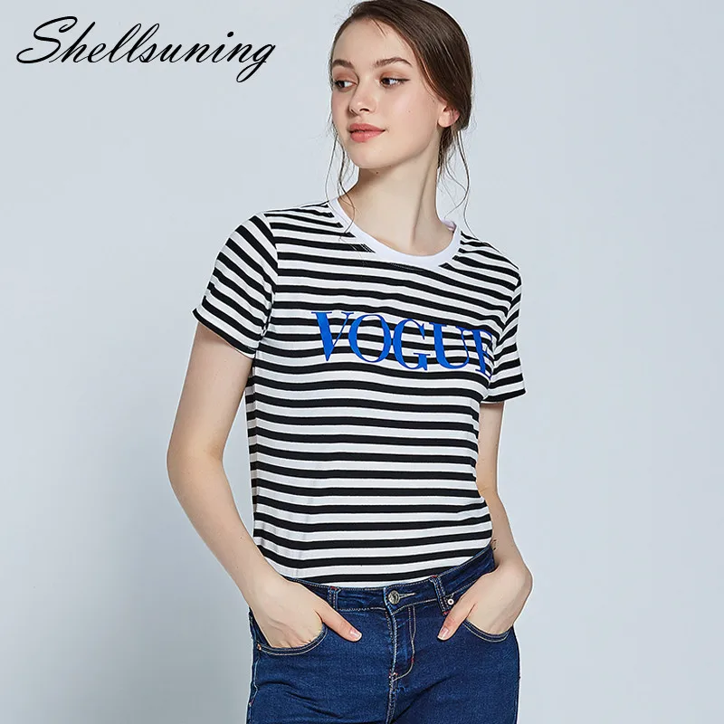 Shellsuning Harajuku полосатая футболка для женщин 2018 летние модные футболки с принтом