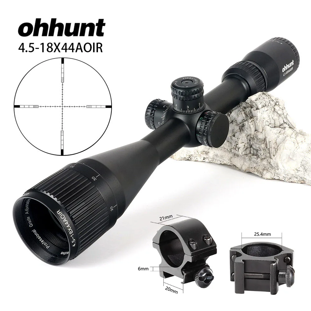 with Picatinny Rings Ohhunt 4,5-18x44 AOIR тактическая оптика прицелы RGB стекло освещение сетка с Windage высота замок прицел - Цвет: with Picatinny Rings