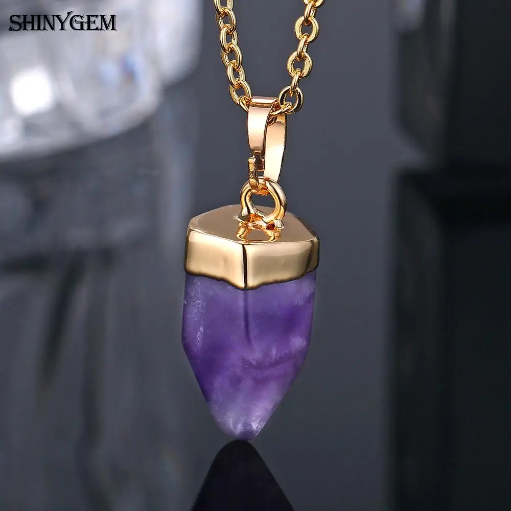 ShinyGem большой кулон аметисты ожерелье Золотое Покрытие Фиолетовый Кристалл кварц ожерелье s Рейки Чакра ожерелья из камня по дате рождения для женщин