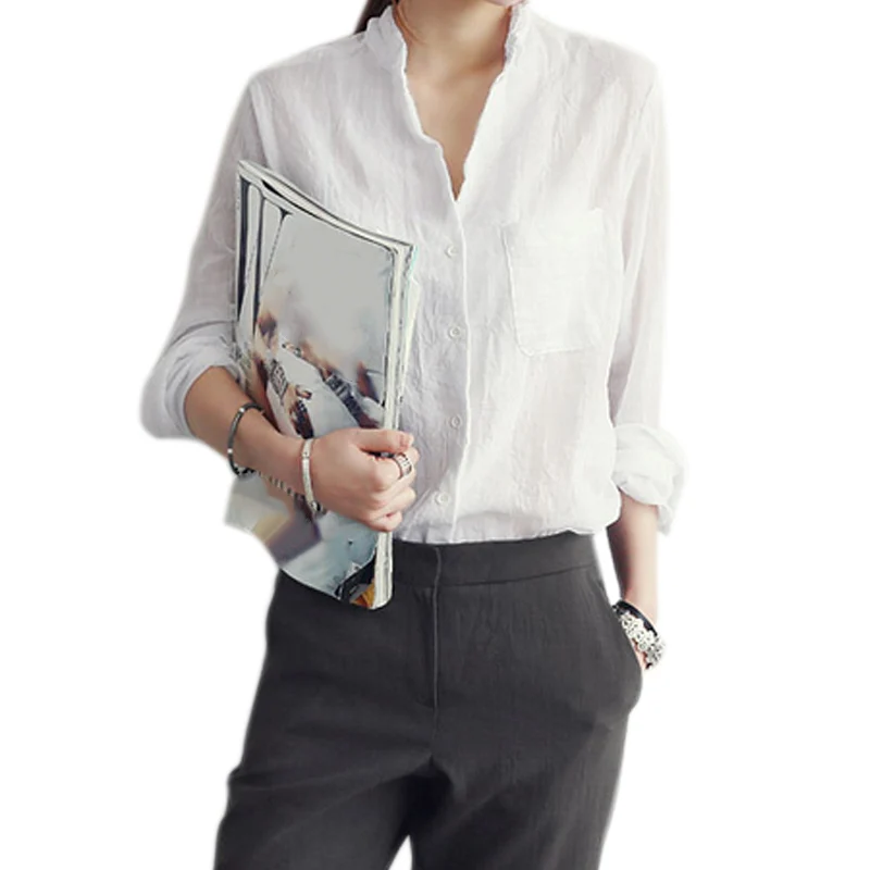 Женская рубашка с длинным рукавом летняя блузка тонкая хлопковая льняная