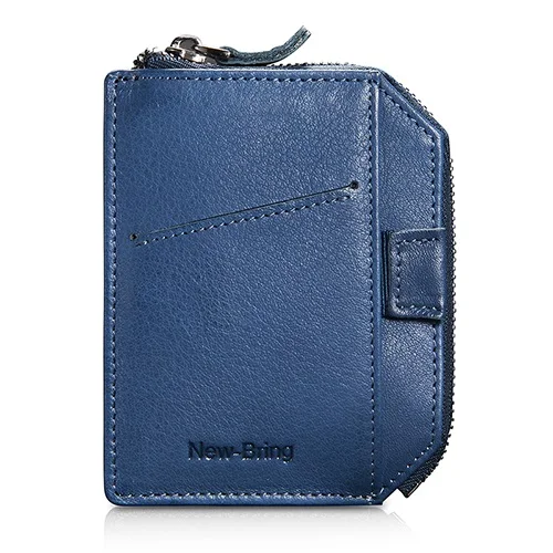 Blue NewBring кожаный кошелек на молнии мужской минимализм кошелек для денег Тонкий держатель для карт Короткий Мужской клатч мужские кошельки Портмоне - Цвет: Blue