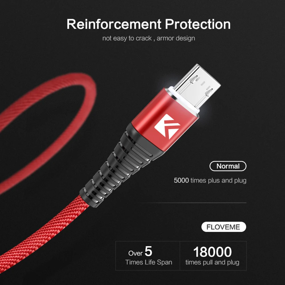 Floveme Плетеный светодиодный кабель 2.1A для быстрой зарядки Micro usb Android | Мобильные