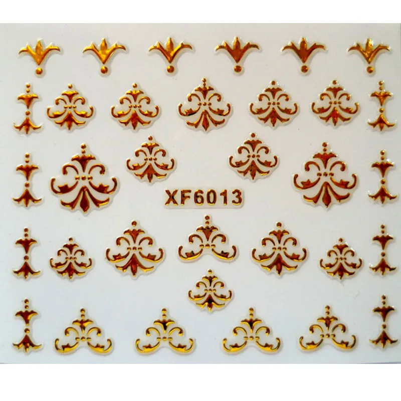 XF6013 Ультратонкие 3D наклейки для ногтей звезда/Череп/корона/цветы переводная наклейка золотистого цвета самоклеющиеся украшения для ногтей XF6059 - Цвет: XF6013