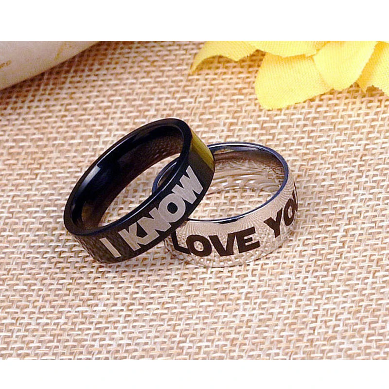 Титановая сталь, Ювелирное кольцо i love you i know, парные кольца, Звездные войны, кольцо для влюбленных, серебряное, черное, 8 мм/6 мм, подарок для мужчин или женщин