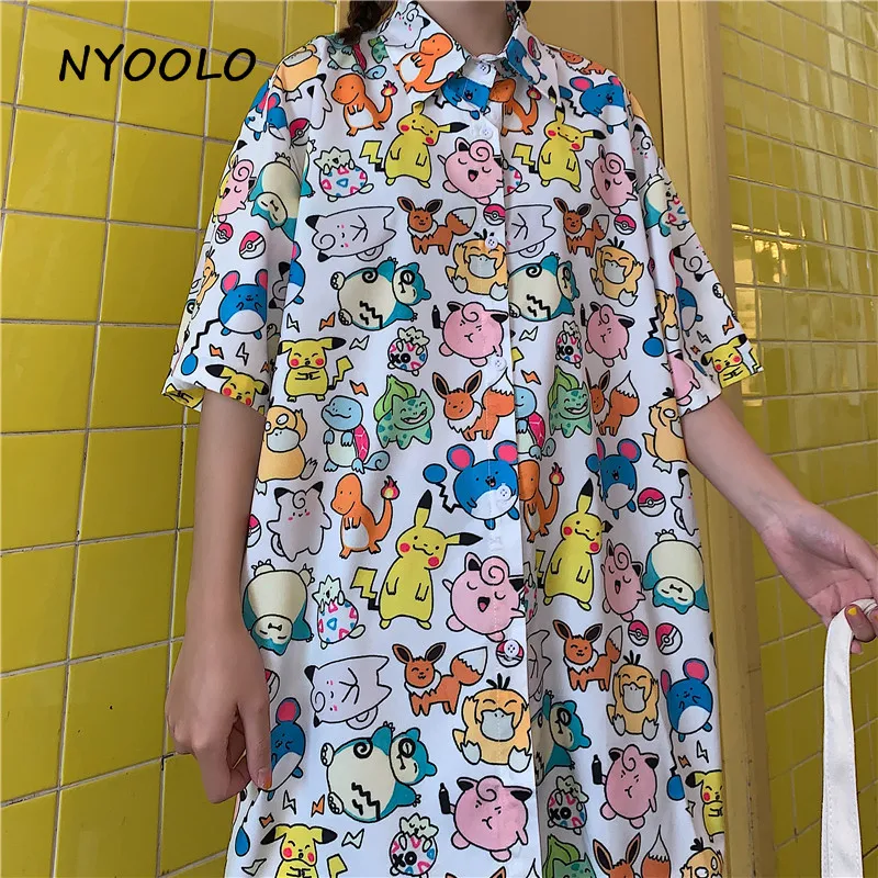 NYOOLO Харадзюку стиль винтаж мультфильм милые животные печати Рубашка летняя уличная Свободная рубашка с коротким рукавом женская мужская одежда Топ