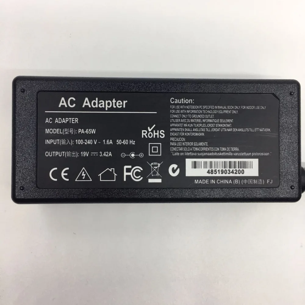Адаптер переменного тока для ноутбуков Lenovo/Asus/BenQ/Acer/Asus 19 в 3 42 А 5 мм * 2 65 Вт блок