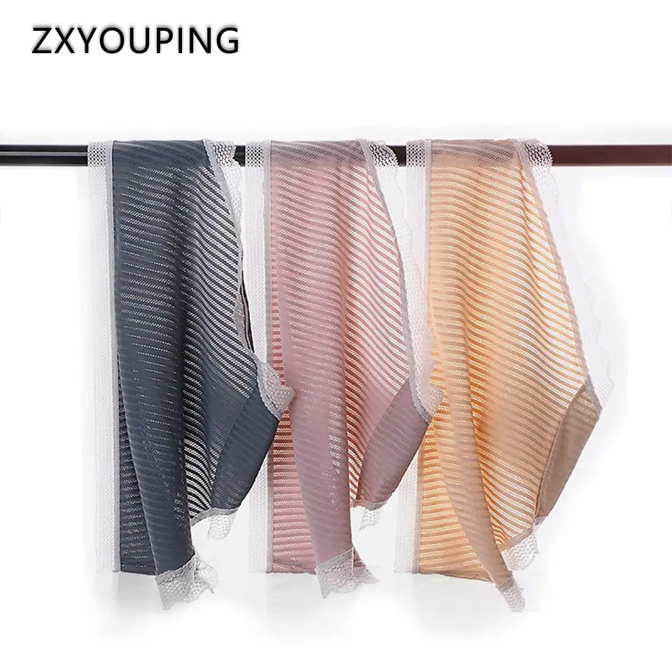 Женское нижнее белье ультратонкие бесшовные кружевные трусы в полоску с низкой