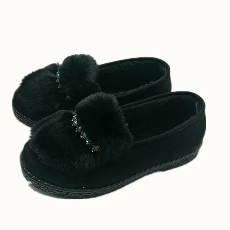 black ZJVI/ женские модные теплые меховые туфли на плоской подошве с круглым носком; сезон осень; женские черные пикантные повседневные туфли на плоской подошве; лоферы - Цвет: black