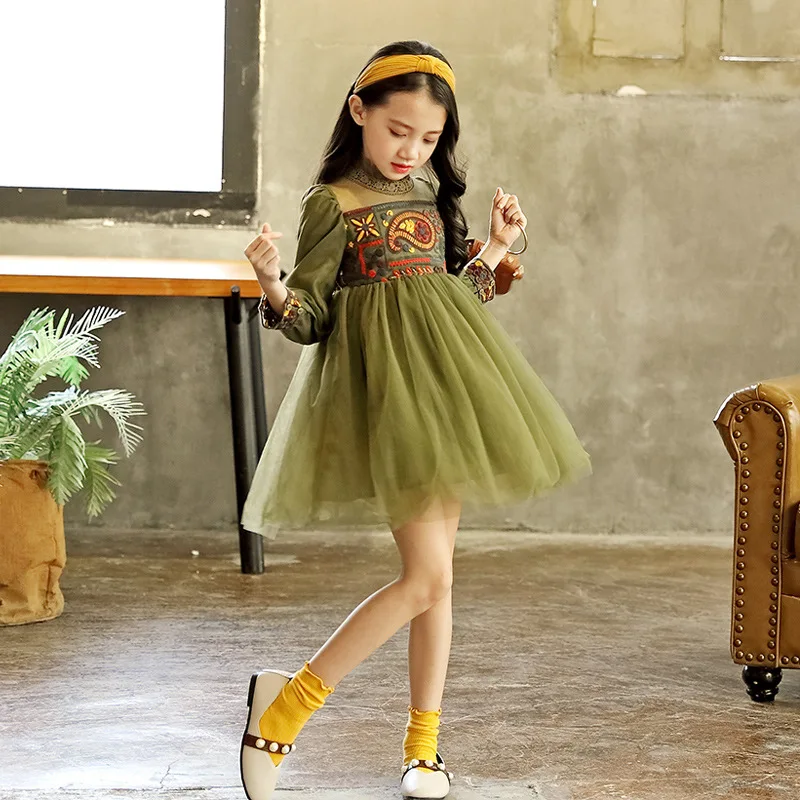 Новое Кружевное платье для девочек Рождественская одежда с длинными рукавами и