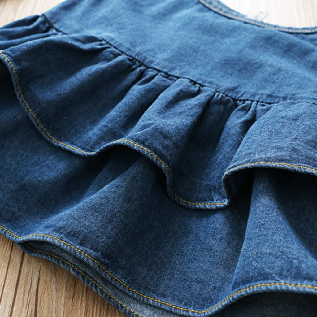 Комплекты для новорожденных девочек 2019 джинсовые топы на бретельках с оборками