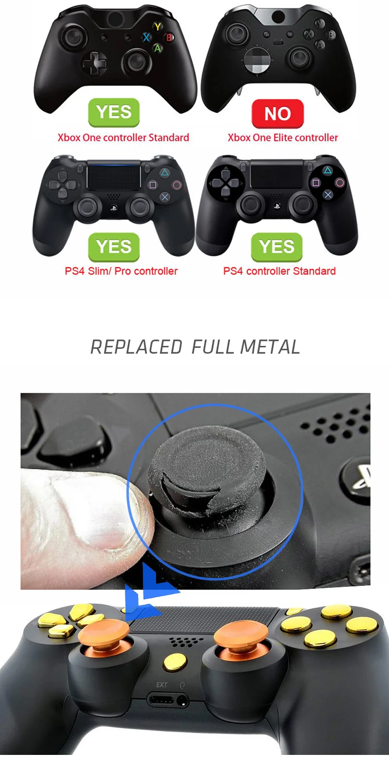 Алюминиевый металлический джойстик Джойстик аналоговая ручка для Playstation 4 PS4/Pro/Slim Xbox One/Slim аксессуары для контроллера