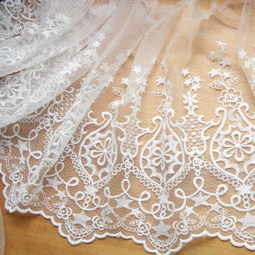 L987 2yards/lot Gorgeous White Embroidered Scallop Edged Gauze Lace Trim Sewing 30cm Wide - Free Shipping | Дом и сад